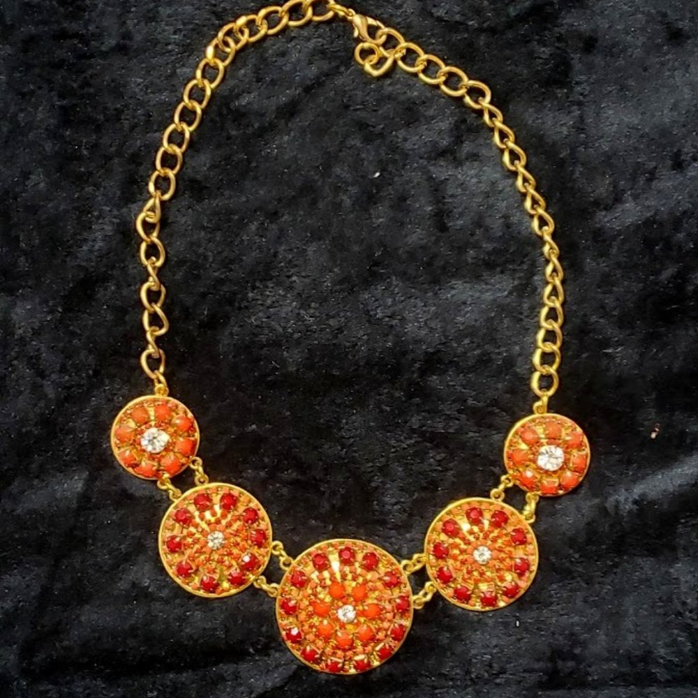 Vintage Rhinestone Accent Beaded Red Disk Choker